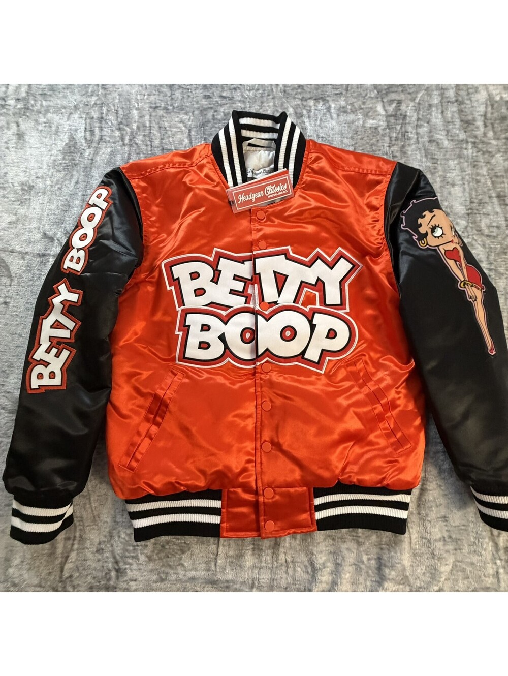 Headgear Classics Betty Boop Satin Bomber Jacket Women's Size S Orange Black